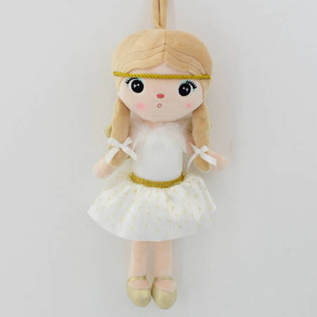 κούκλα λευκή αγγελάκι με πλεξούδες χρυσή κορδέλα και τούλινη φούστα