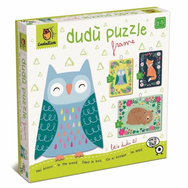 Puzzle with three animals, an owl, a fox and a bear
