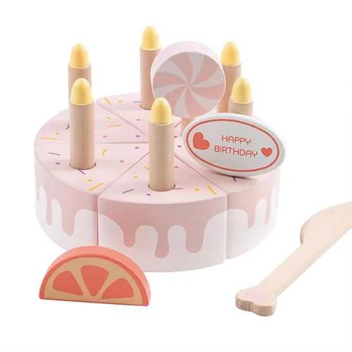 Cake with candles, knife, orange, lollipop