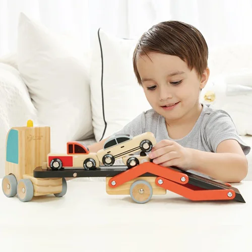 Wooden truck with cart and wooden cars