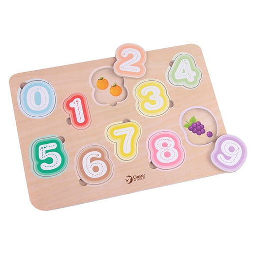 Puzzles with numbers from 0-9 and fruits in place