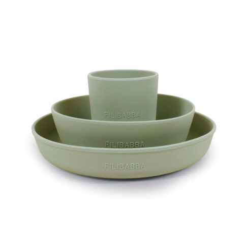 Green silicone set with 2 plates and 1 glass