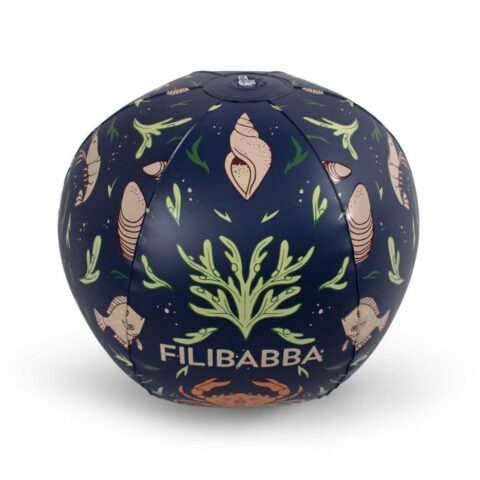 Blue beach ball with shells and fish