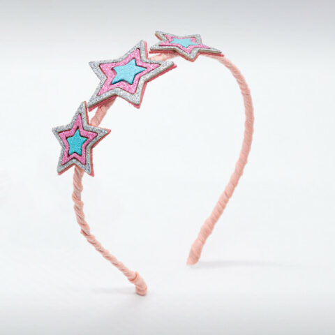 pink thin tiara with three pink/blue stars