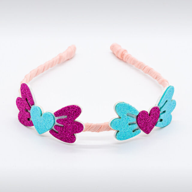 Thin tiara with purple and blue hearts